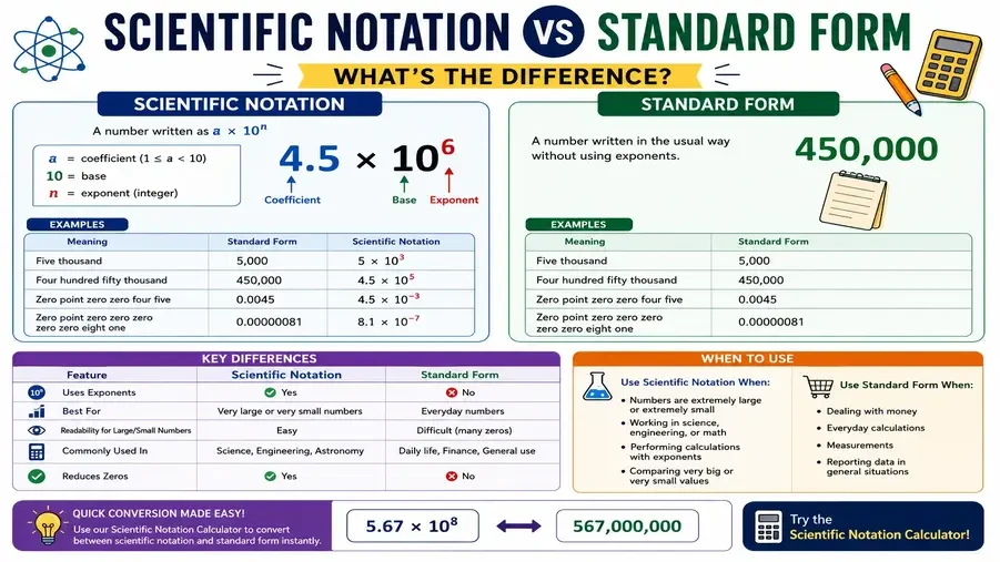 Scientific Notation vs Standard Form: Key Differences, Examples & Conversions